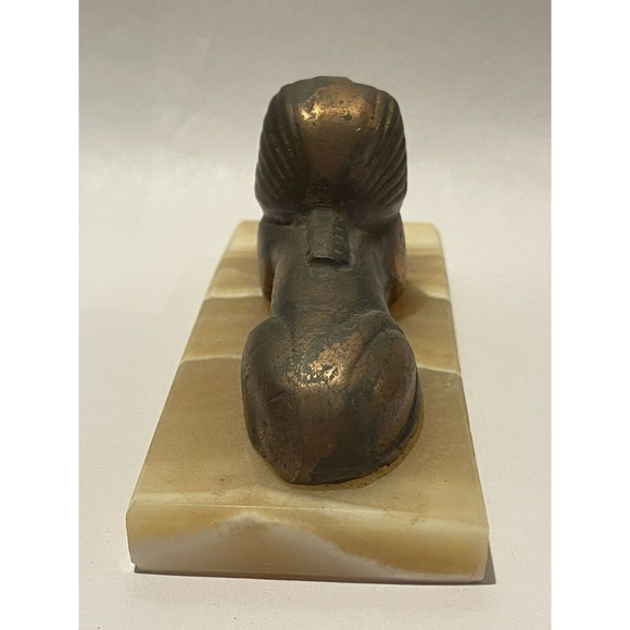 Sphinx Vintage Decoration Egyptian Pharaoh Brass Folk Statue Figurine On Marble - Picture 9 of 12